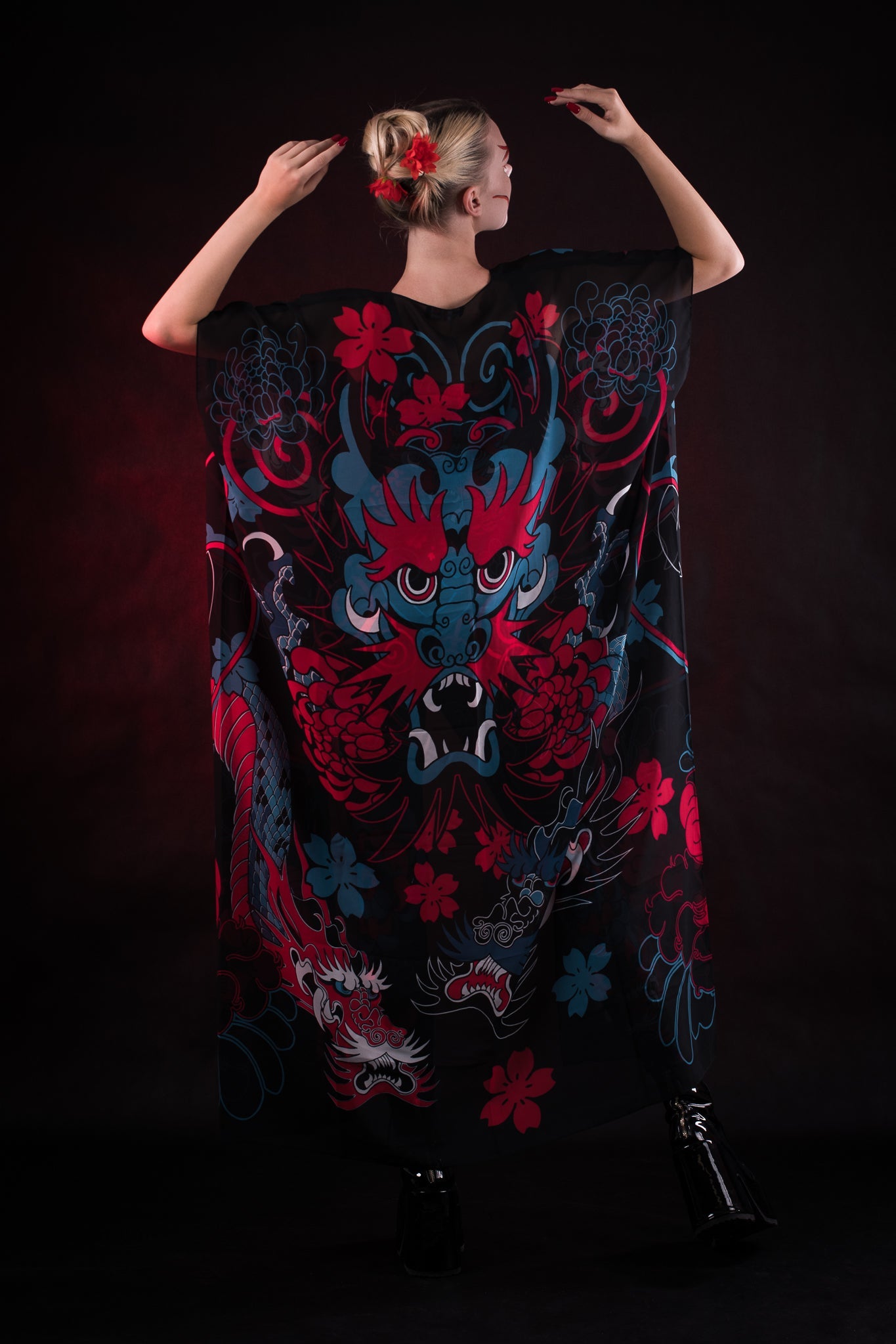 Oriental Blossom Kimono for women, featuring an elegant floral design, perfect for Halloween, festivals, or as a statement fashion piece.