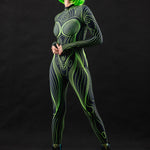 Neon Outline UV Reactive costume for women, featuring a full-body design with glowing neon accents, ideal for Halloween, rave, or festival events.