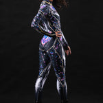 Close-up of the cyber disco design on the costume, showcasing metallic accents and futuristic style, ideal for a bold look.