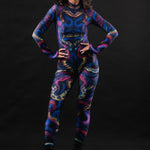 Snakes & Shades costume for women, featuring a bold snake print design with vibrant colors, perfect for Halloween, festivals, or themed parties.