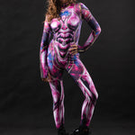 Woman posing in the Pink Cyber Disco costume, highlighting the vibrant pink design with cyber accents, ideal for Halloween, festivals, or as a unique party outfit.