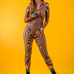 Rainbow Liquid Festival costume for women, featuring a vibrant full-body design with colorful liquid effect, perfect for festivals or bold party outfits.