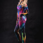 Galaxy Explorer costume for women, featuring a full-body cosmic design with galaxy patterns, perfect for Halloween, cosplay, or festival events.