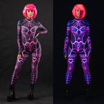 Pink Neon Spiderweb UV Reactive costume for women, featuring a vibrant spiderweb design that glows under UV light, perfect for Halloween, raves, or festivals.