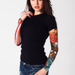 Damski t-shirt z tatuażem American Patriot - motyw symboli amerykańskich, widok lewego profilu