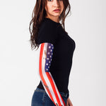 Damski t-shirt z tatuażem American Patriot - motyw flagi amerykańskiej, widok prawego profilu