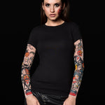 Damski t-shirt z tatuażem Halloween Pumpkins – halloweenowy motyw dyni, duchów i szkieletów, widok z przodu