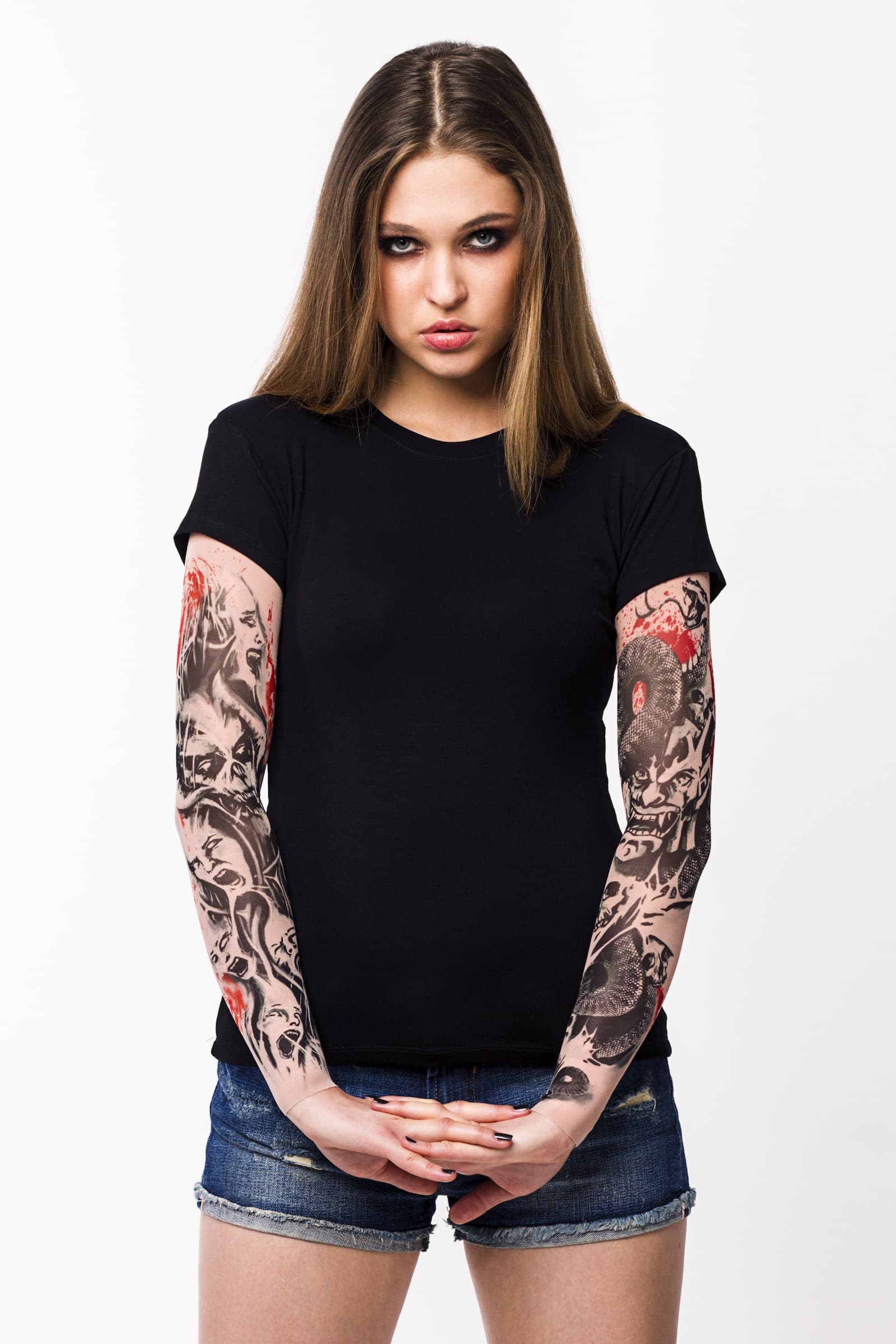 Damski t-shirt z tatuażem Snake & Deamons - motyw demona, węża i potępionych dusz, widok z przodu