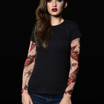 Damski t-shirt z tatuażem Spooky Wounds – motyw krwawych ran i pająków, widok z przodu