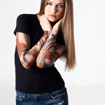 Damski t-shirt z tatuażem Blue Butterflies – delikatny motyw żółto-pomarańczowych motyli, widok z przodu