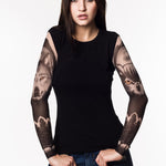 Damski tank top z tatuażem Into The Wild - z motywem wilka i sowy, widok z przodu