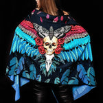 Skull Wings scarf featuring feathered wing and skull design, perfect as a Halloween shawl or gothic-inspired accessory.