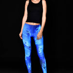 Ghost Scream Halloween leggings for women, featuring a blue ghost and scream-inspired design, perfect for Halloween costumes or gothic fashion.