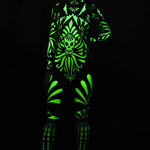 Fluo Mexican Skull Halloween costume for adults, featuring a fluorescent skull design on a full-body catsuit, perfect for Day of the Dead or Halloween parties.