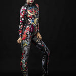 Yakuza Style Geisha Halloween costume for women, featuring a full-body catsuit with Japanese tattoo-inspired design, perfect for Halloween or cosplay events.