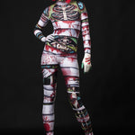 Occult Mummy Halloween costume for women, featuring a full-body mummy skeleton catsuit with spooky details, perfect for Halloween or horror-themed events.