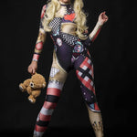 Halloween Rag Doll costume for women, full-body catsuit featuring a voodoo doll-inspired design, perfect for Halloween parties or cosplay events.