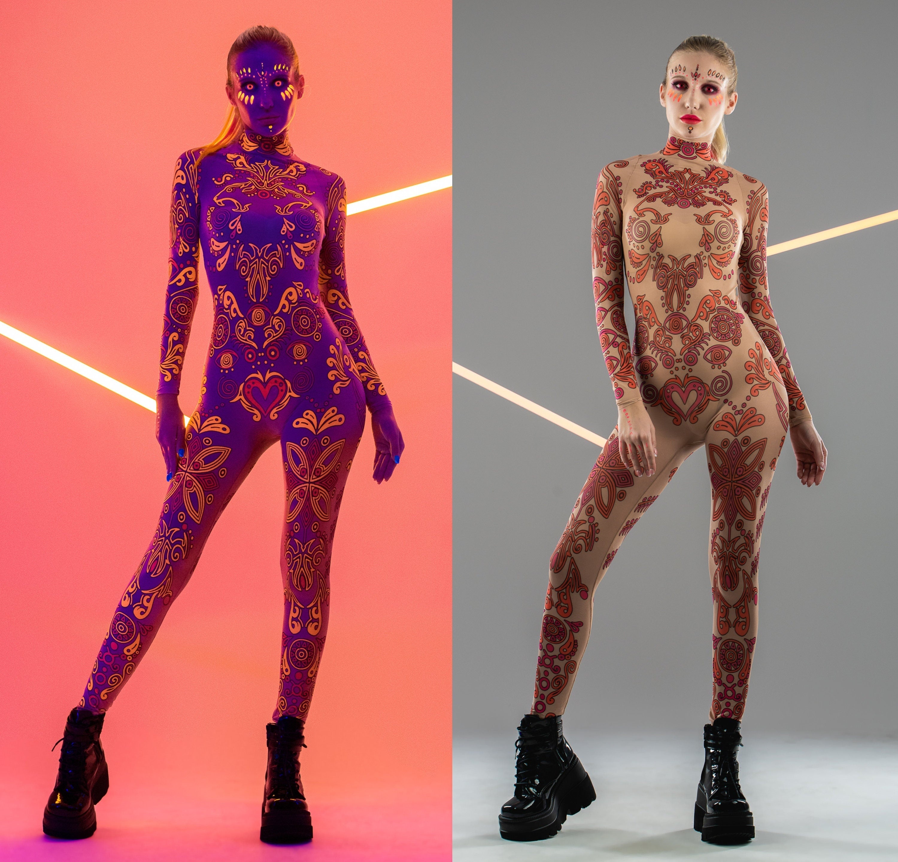 2 COLOR FLUORESCENT Full Body Catsuit