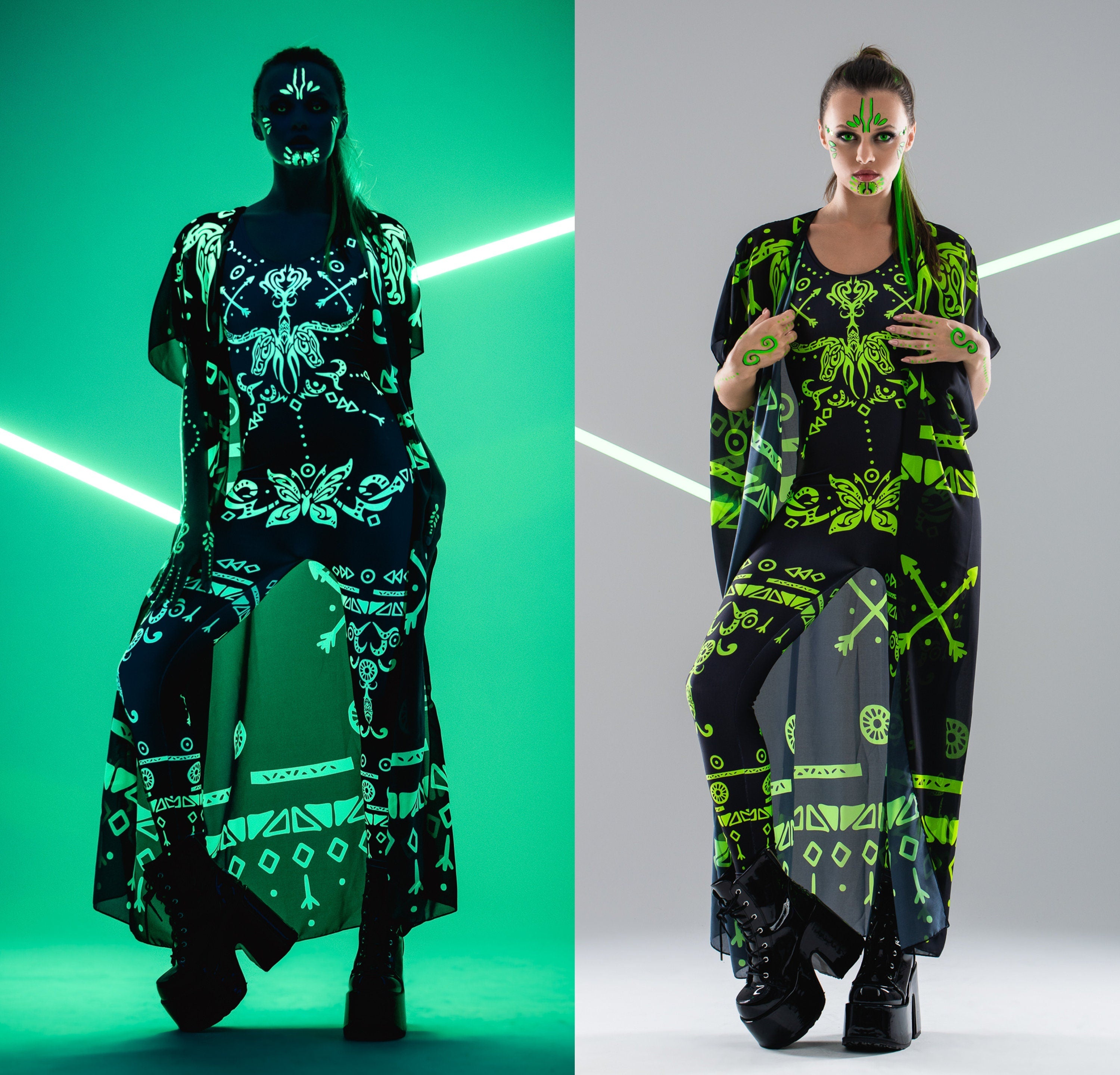 Kombinezon z dekoltem GREEN TRIBAL - nadruk UV