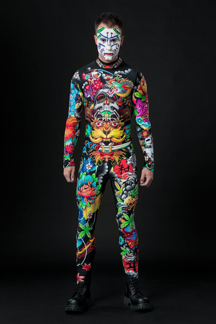 Yakuza Halloween costume for men, featuring a Japanese-inspired full-body design, perfect for Halloween parties or cosplay events.