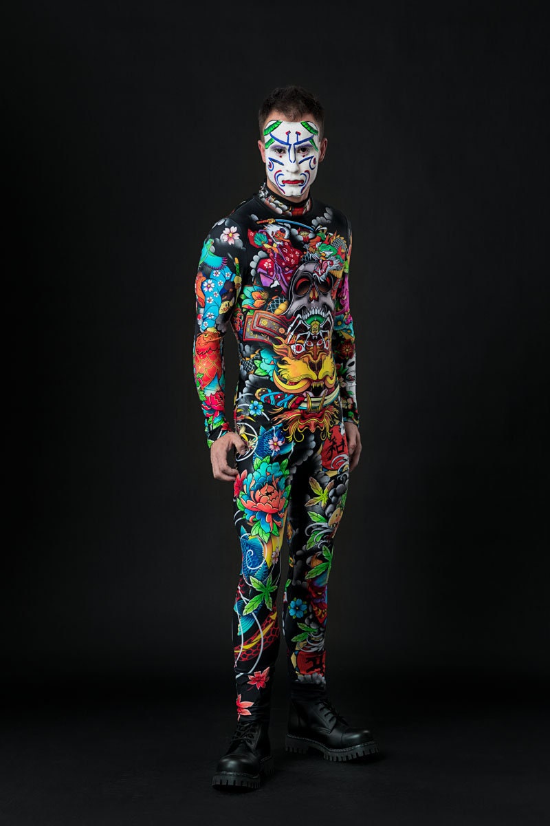 Yakuza Halloween costume for men, featuring a Japanese-inspired full-body design, perfect for Halloween parties or cosplay events.