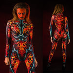 Woman in a full-body Demon is a Woman Halloween costume, showcasing a gothic, scary look ideal for cosplay and Halloween parties.