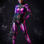 Violet Android Halloween costume for women, featuring a full-body robotic catsuit with cyberpunk elements, perfect for Halloween or sci-fi cosplay events.