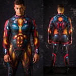 Man posing in the Graphite Cyber Hero Halloween costume, highlighting the sleek robotic design and gold details, great for Halloween or as a standout cosplay outfit.