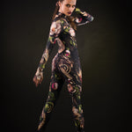 Woman wearing the Sister of Dragons costume, a full-body dragon-themed catsuit with tattoo effect, perfect for Halloween parties or fantasy-themed cosplay.