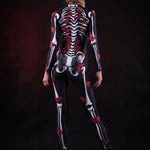 Close-up of the red butterfly and skeleton design on the Lady Red Butterfly costume, showcasing intricate details for a striking Halloween or festival outfit.